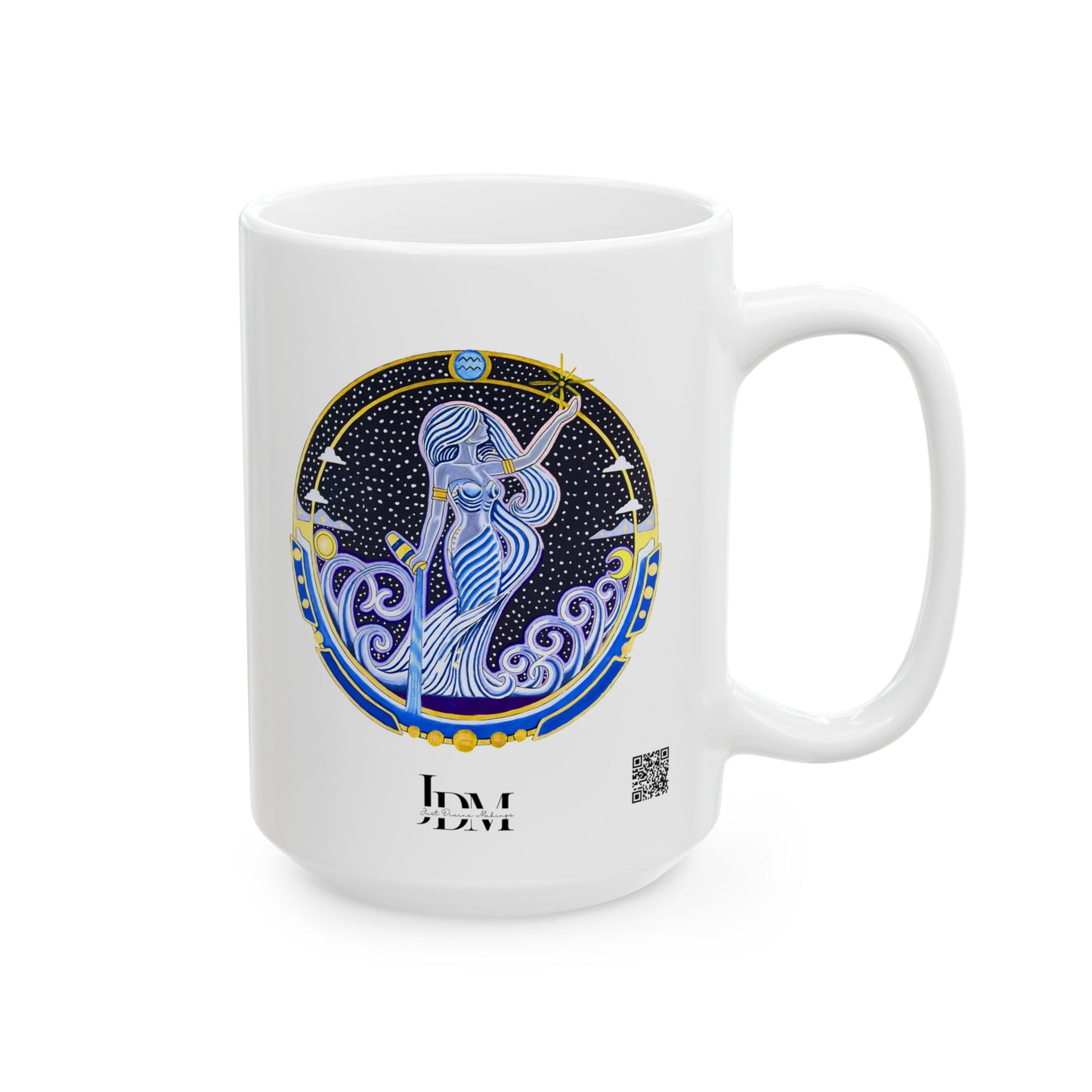 Aquarius Zodiac Mug – Hand-Drawn Celestial Design (Non-AI)
