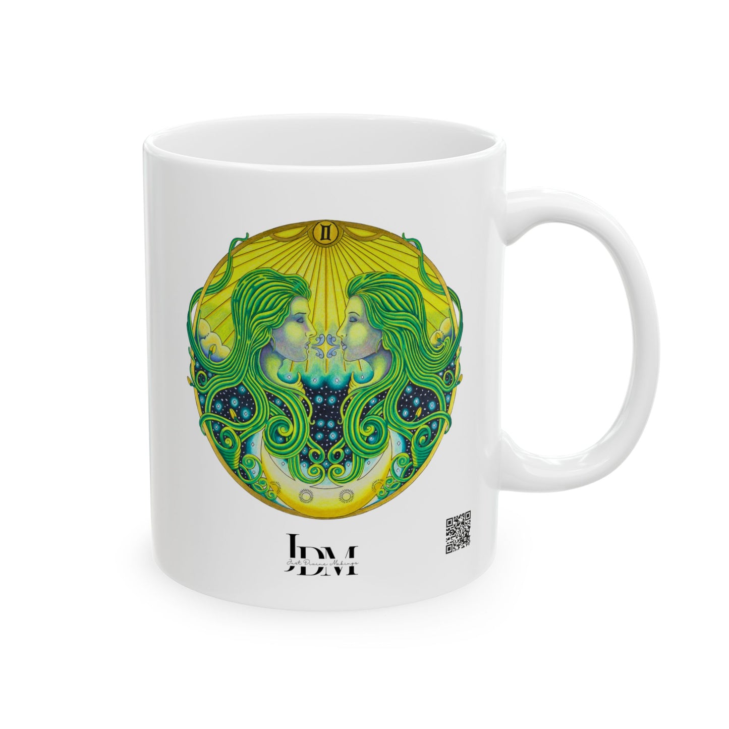 Gemini Zodiac Mug - Hand-Drawn Celestial Design (Non-AI)