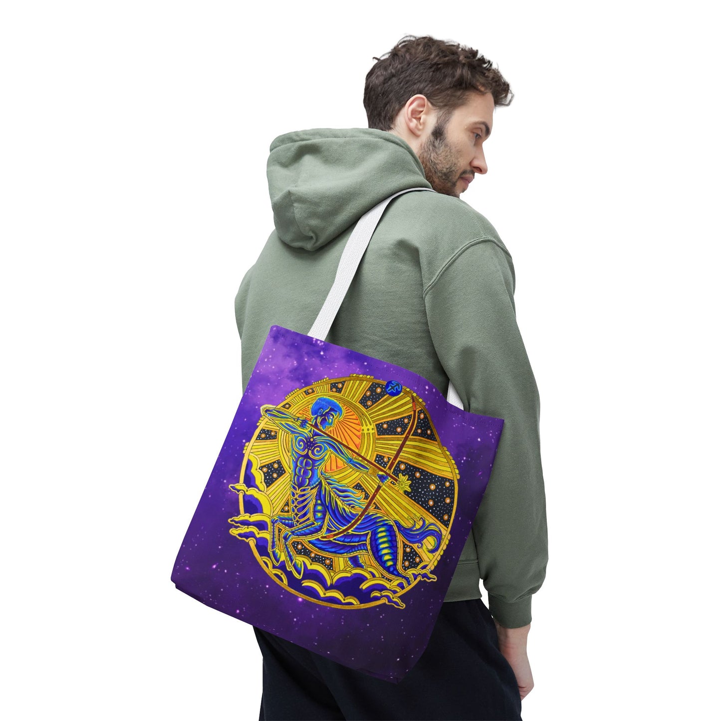 Sagittarius Zodiac Tote Bag – Hand-Drawn Celestial Design (Non-AI)