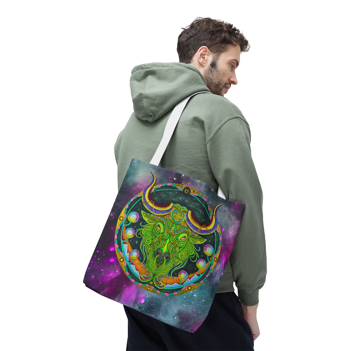 Taurus Zodiac Tote Bag - Hand-Drawn Celestial Design (Non-AI)