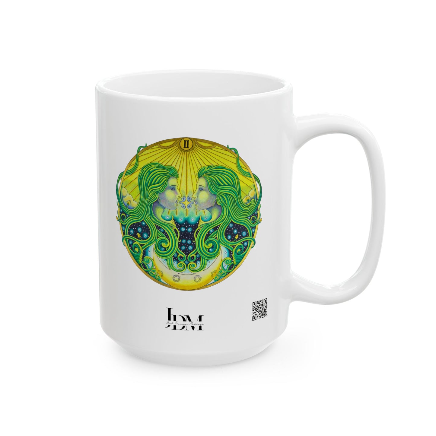 Gemini Zodiac Mug - Hand-Drawn Celestial Design (Non-AI)