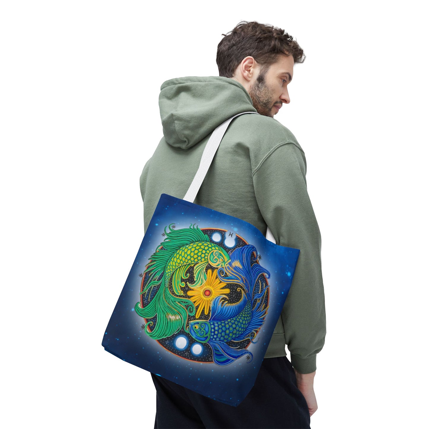 Pisces Zodiac Tote Bag - Hand-Drawn Celestial Design (Non-AI)