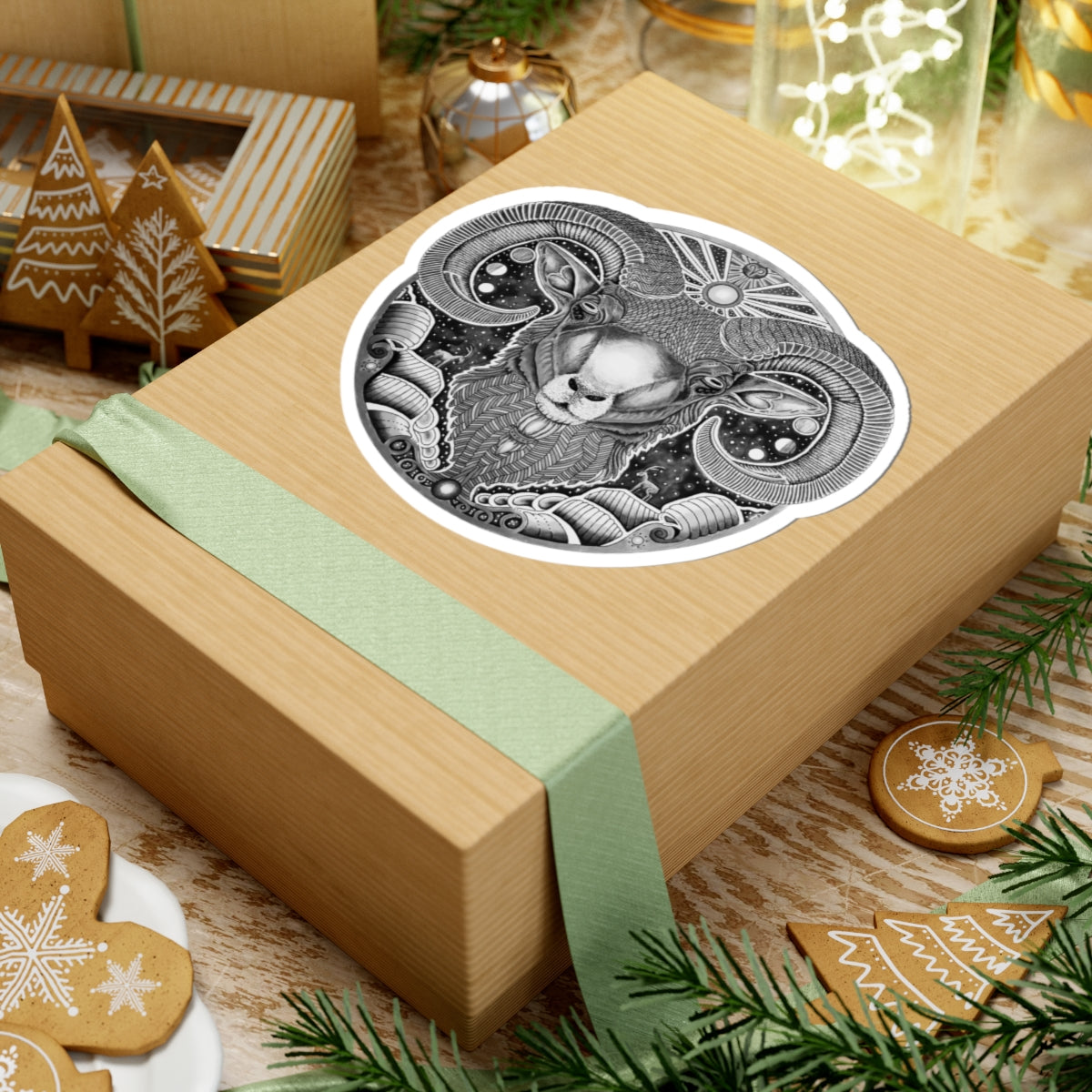 Aries Zodiac Kiss-Cut Sticker - Hand-Drawn Celestial Design (Non-AI) Universal