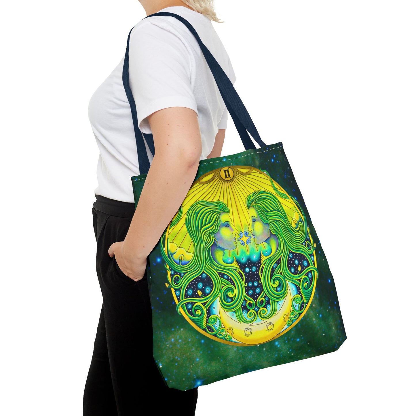 Gemini Zodiac Tote Bag - Hand-Drawn Celestial Design (Non-AI)