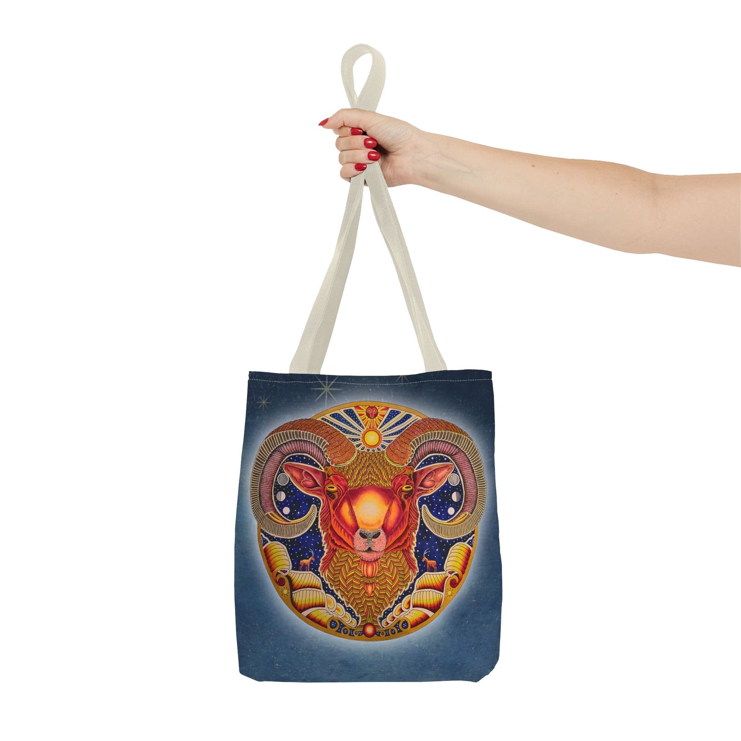 Aries Zodiac Tote Bag - Hand-Drawn Celestial Design (Non-AI)