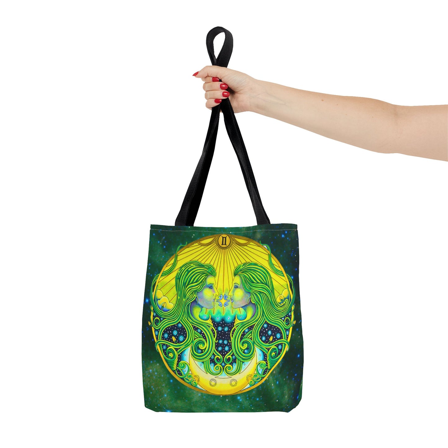Gemini Zodiac Tote Bag - Hand-Drawn Celestial Design (Non-AI)