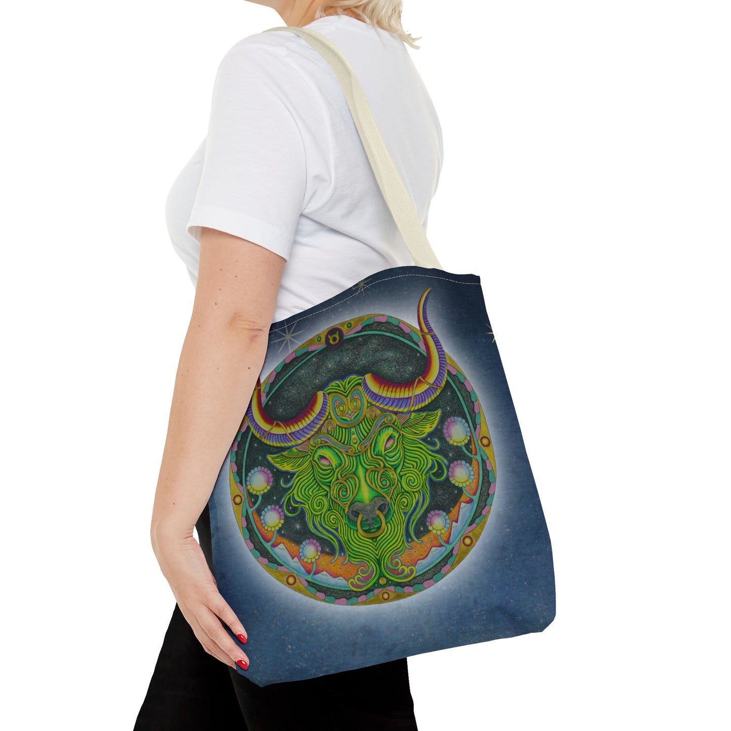 Taurus Zodiac Tote Bag - Hand-Drawn Celestial Design (Non-AI)