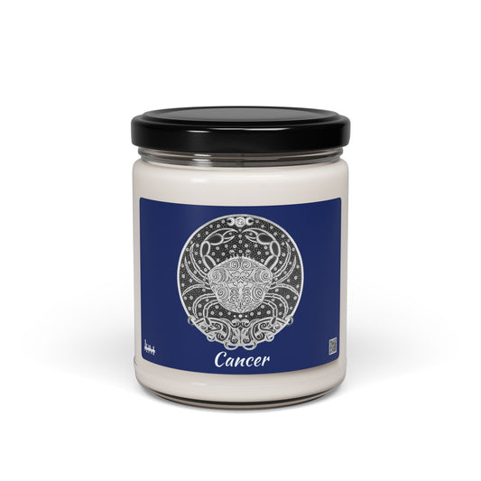 Hand-Drawn Cancer Zodiac Soy Candle | Astrology Horoscope | Celestial Scented Vegan Candle | Fire Sign Birthday Gift | Non-AI Original Art | Universal Decor