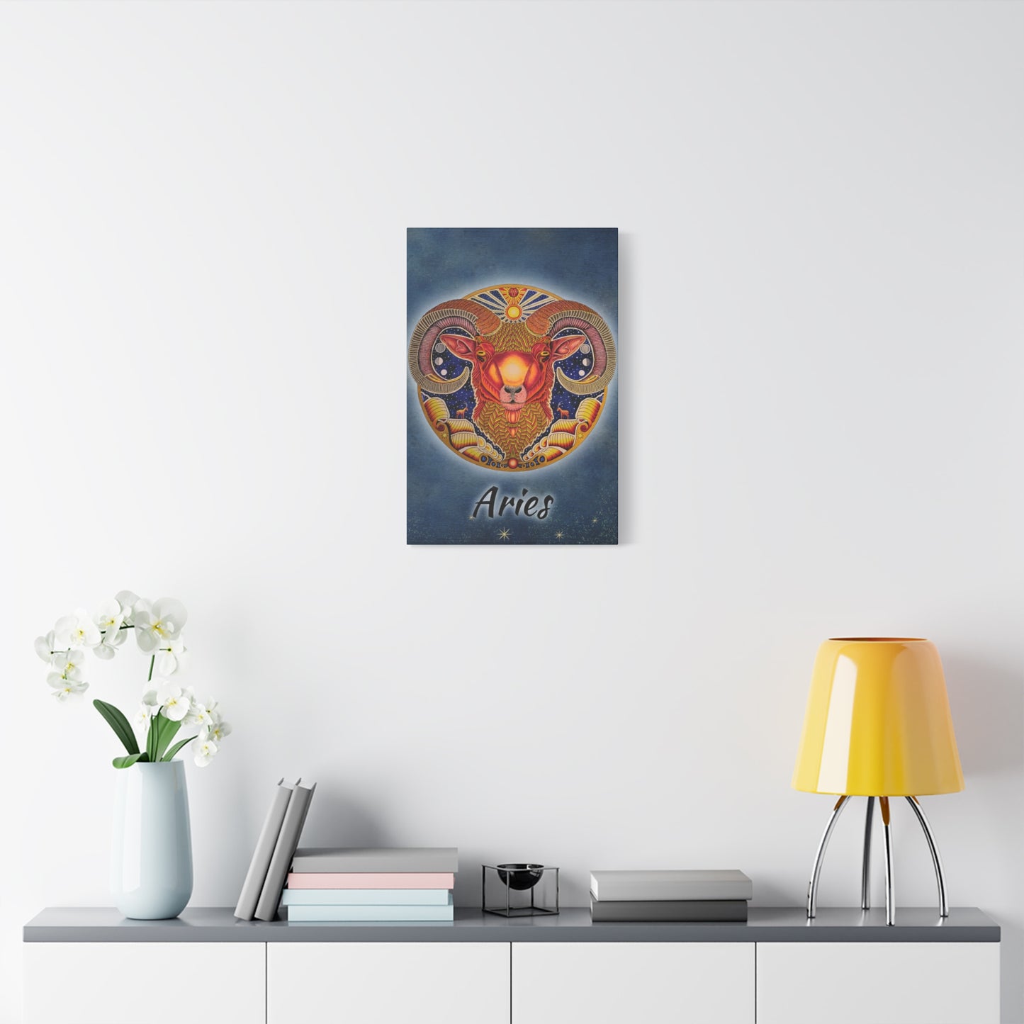 Aries Zodiac Canvas Wall Art - Hand-Drawn Celestial Design (Non-AI)