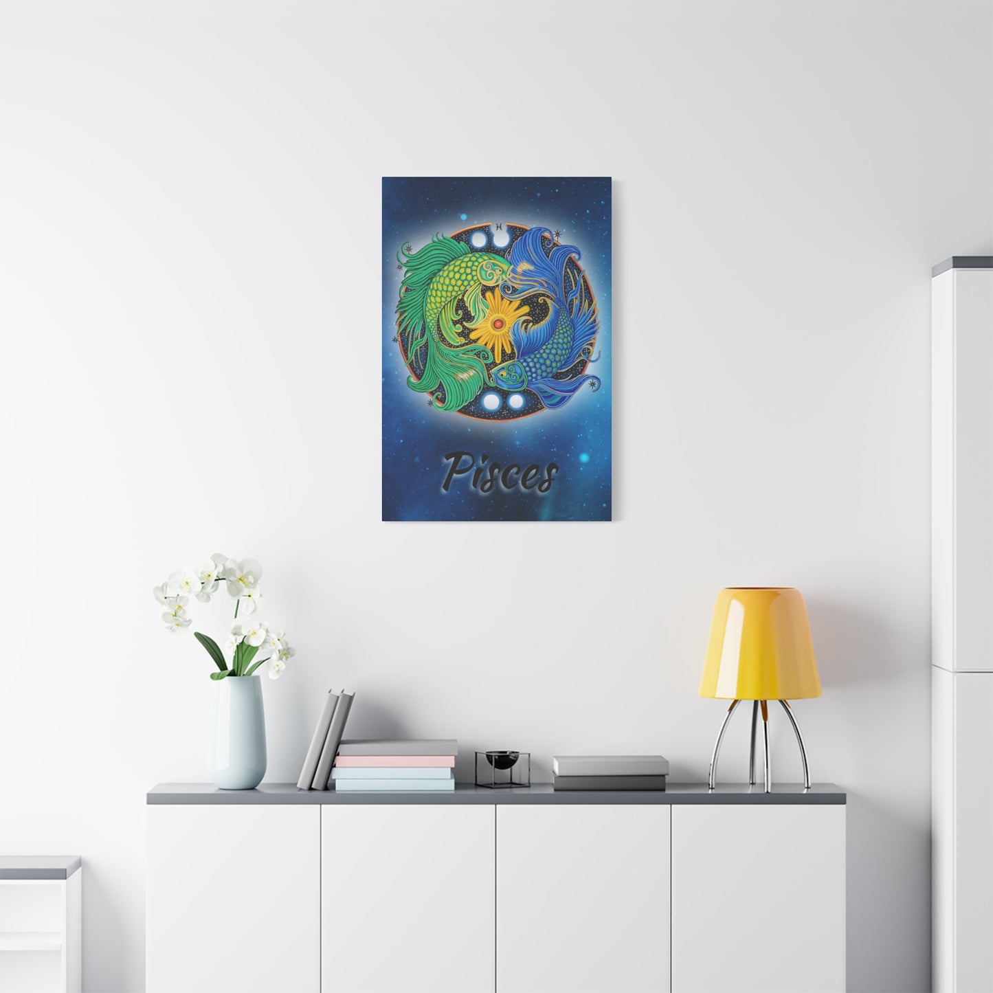 Pisces Zodiac Wall Art - Hand-Drawn Celestial Design (Non-AI)