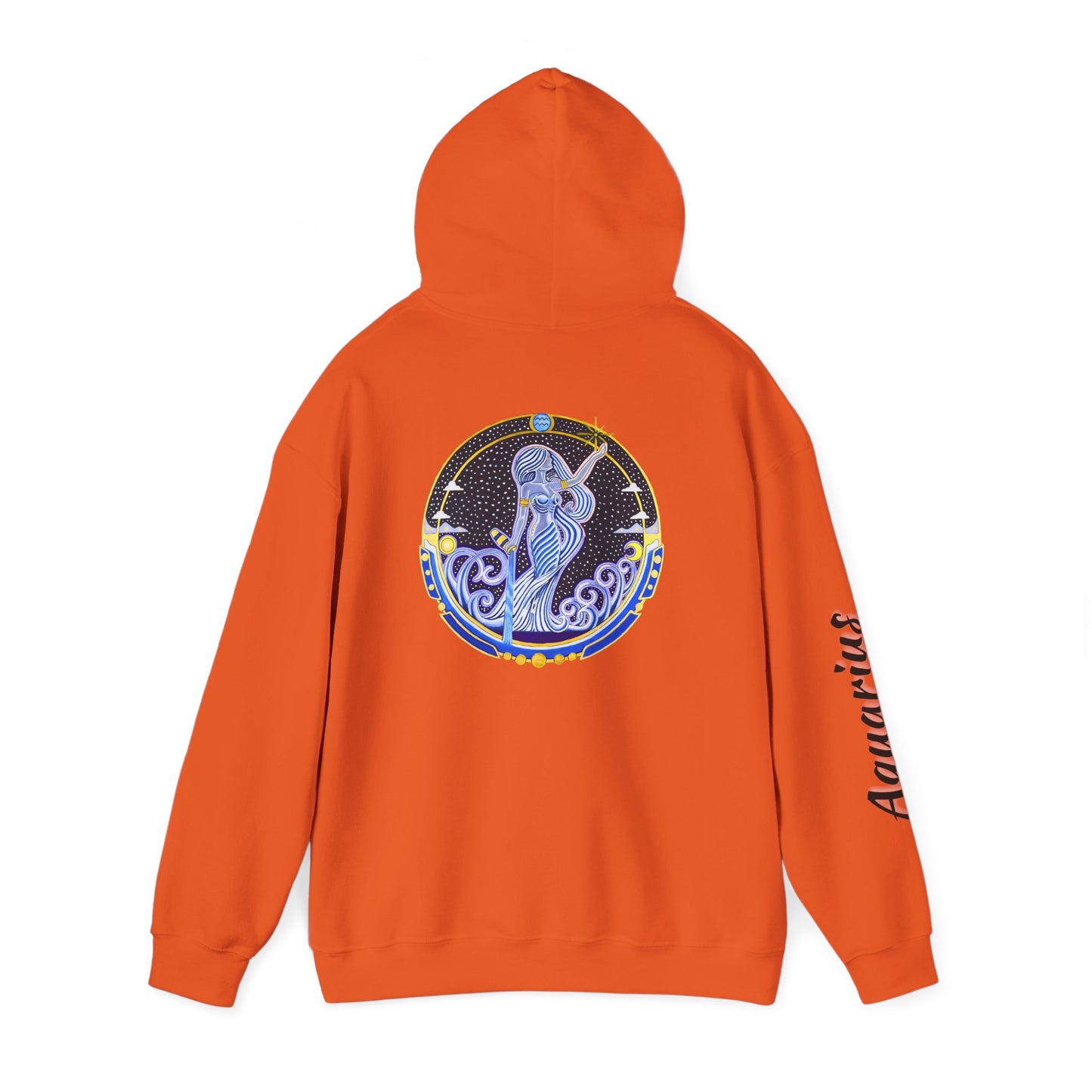 Aquarius Zodiac Hoodie – Hand-Drawn Celestial Design (Non-AI)