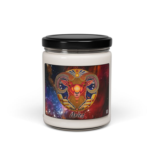Aries Zodiac Soy Candle 9oz - Hand-Drawn Celestial Design (Non-AI)