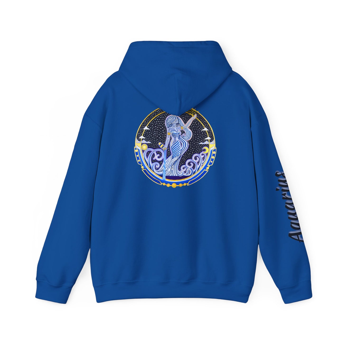 Aquarius Zodiac Hoodie – Hand-Drawn Celestial Design (Non-AI)