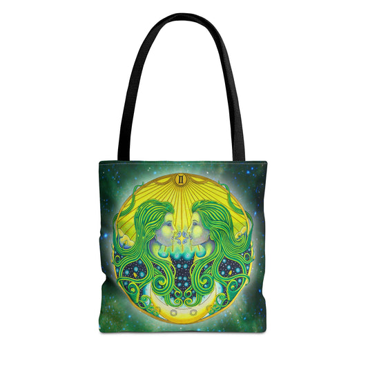 Gemini Zodiac Tote Bag - Hand-Drawn Celestial Design (Non-AI)