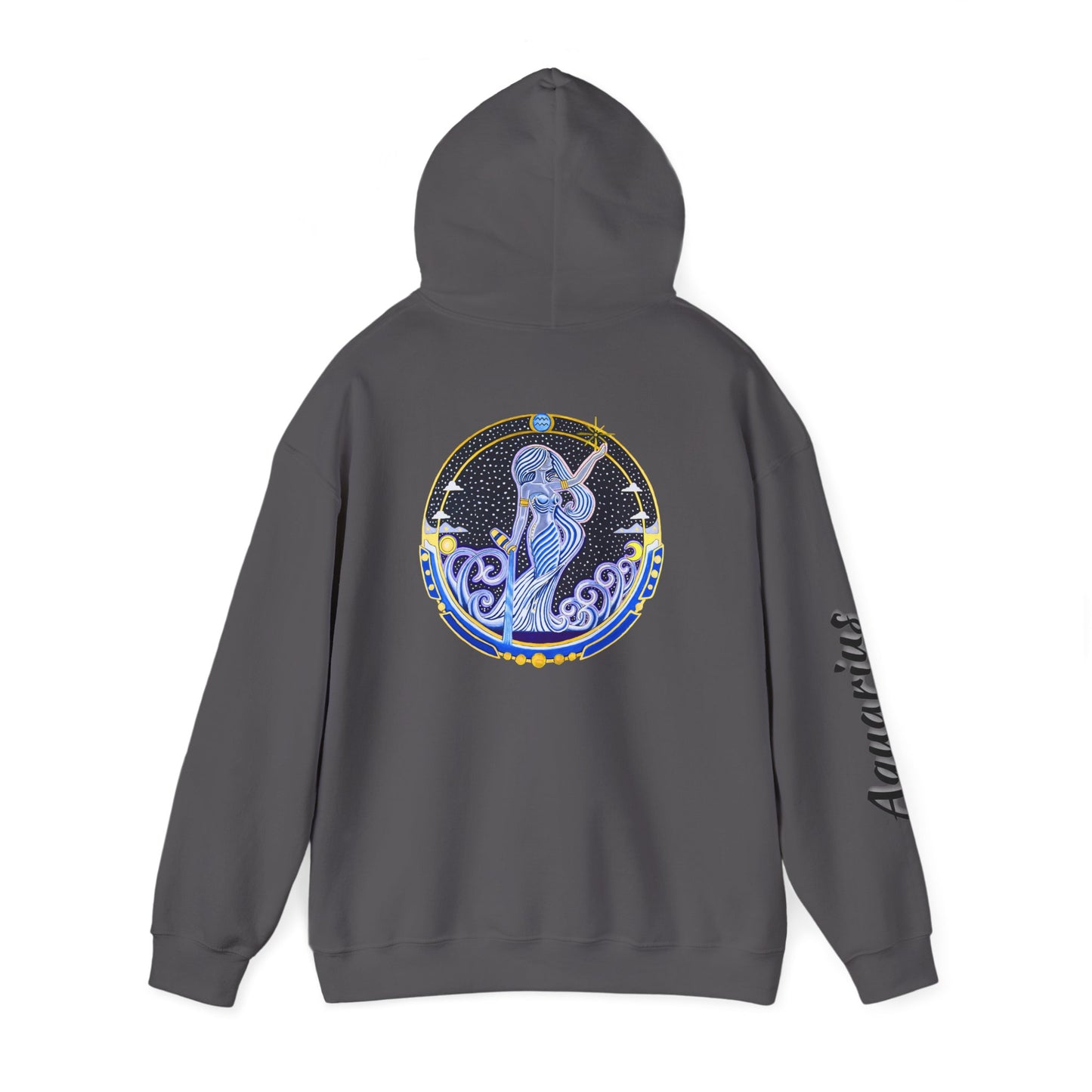 Aquarius Zodiac Hoodie – Hand-Drawn Celestial Design (Non-AI)