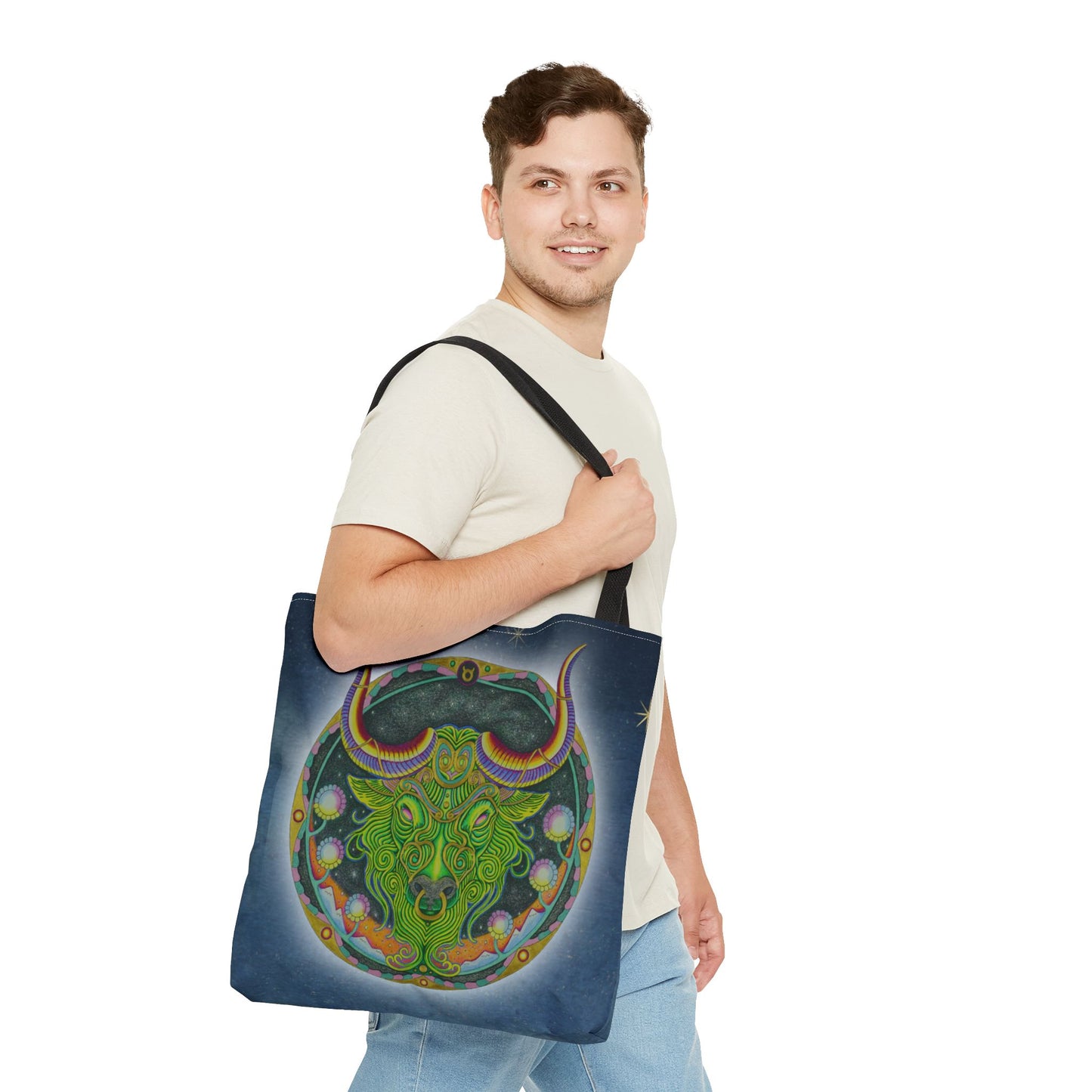 Taurus Zodiac Tote Bag - Hand-Drawn Celestial Design (Non-AI)