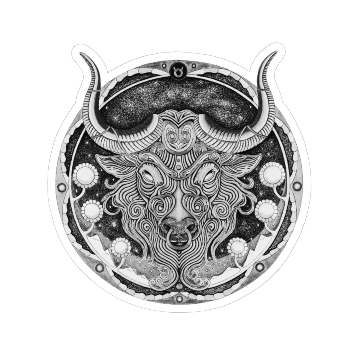 Taurus Zodiac Kiss-Cut Sticker - Hand-Drawn Celestial Design (Non-AI) Universal