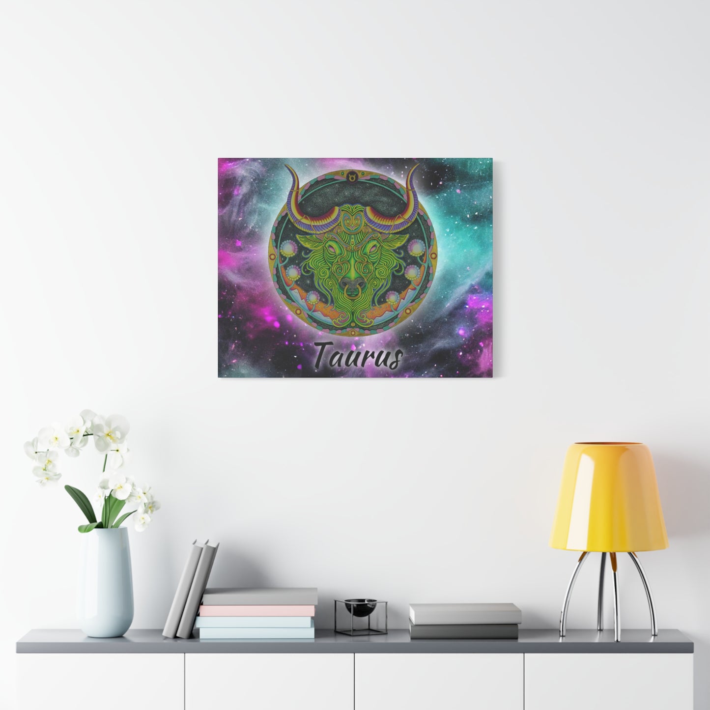 Taurus Zodiac Canvas Wall Art - Hand-Drawn Celestial Design (Non-AI)