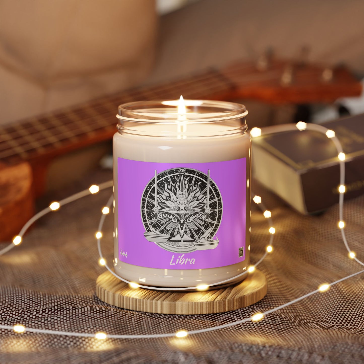 Hand-Drawn Libra Zodiac Soy Candle | Astrology Horoscope | Celestial Scented Vegan Candle | Fire Sign Birthday Gift | Non-AI Original Art | Universal Decor