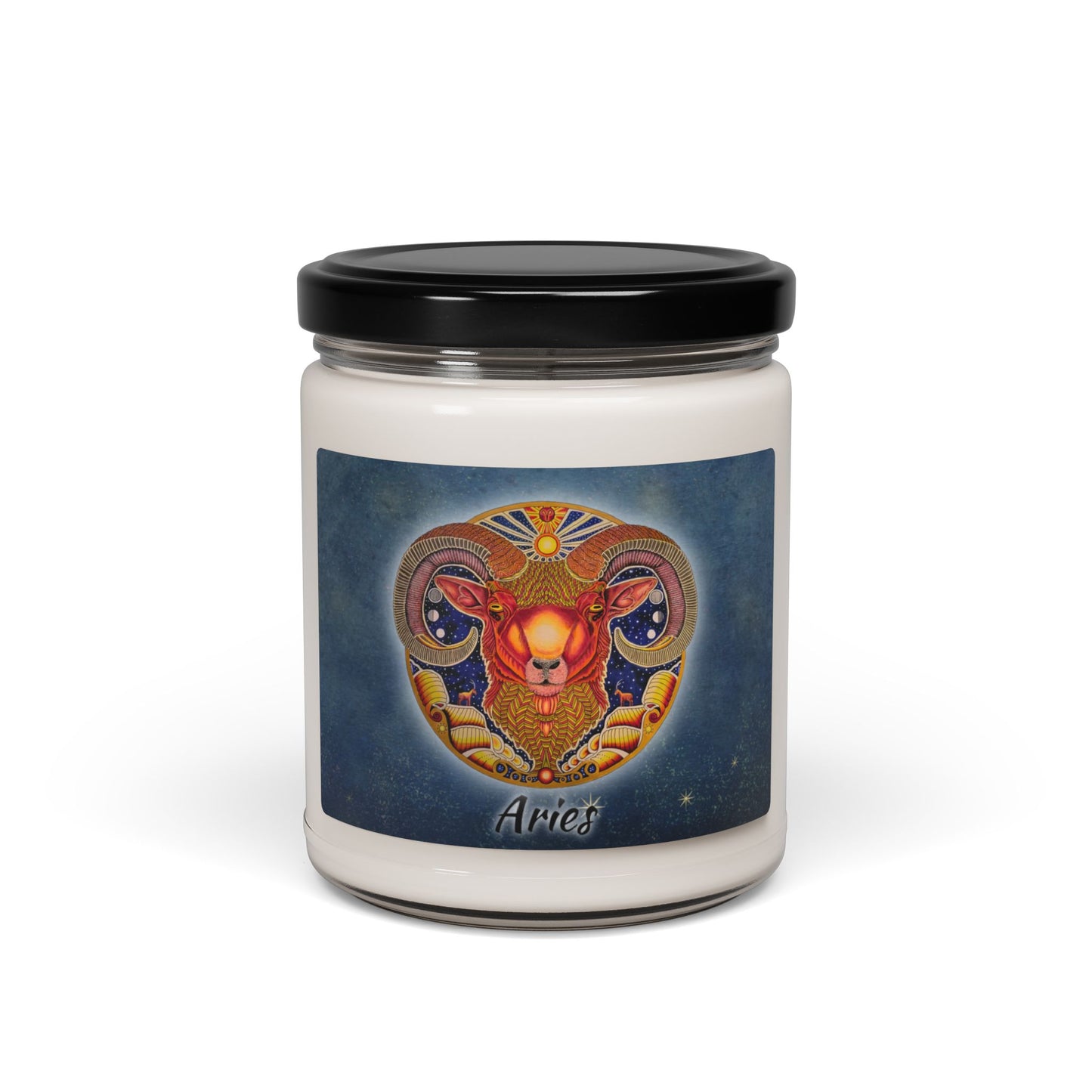 Aries Zodiac Soy Candle 9oz - Hand-Drawn Celestial Design (Non-AI)