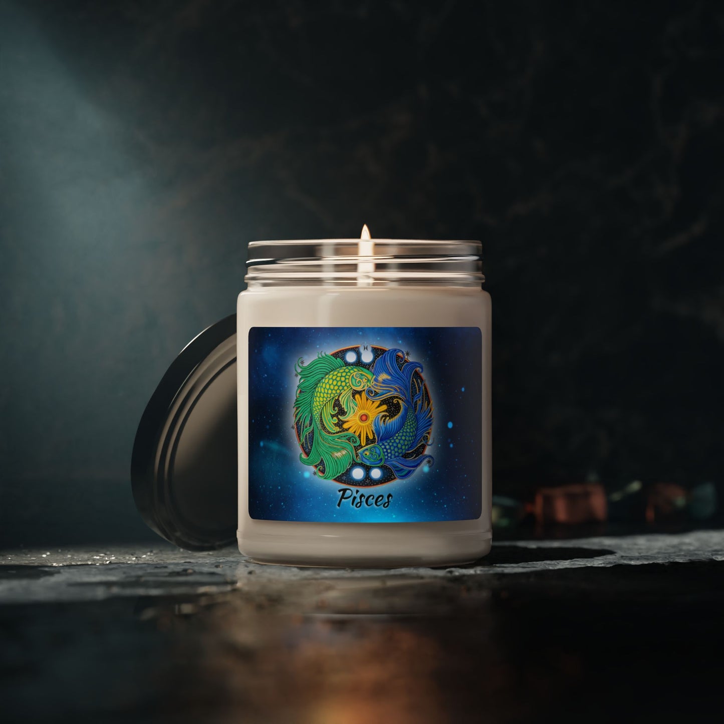 Pisces Zodiac Soy Candle 9oz - Hand-Drawn Celestial Design (Non-AI)