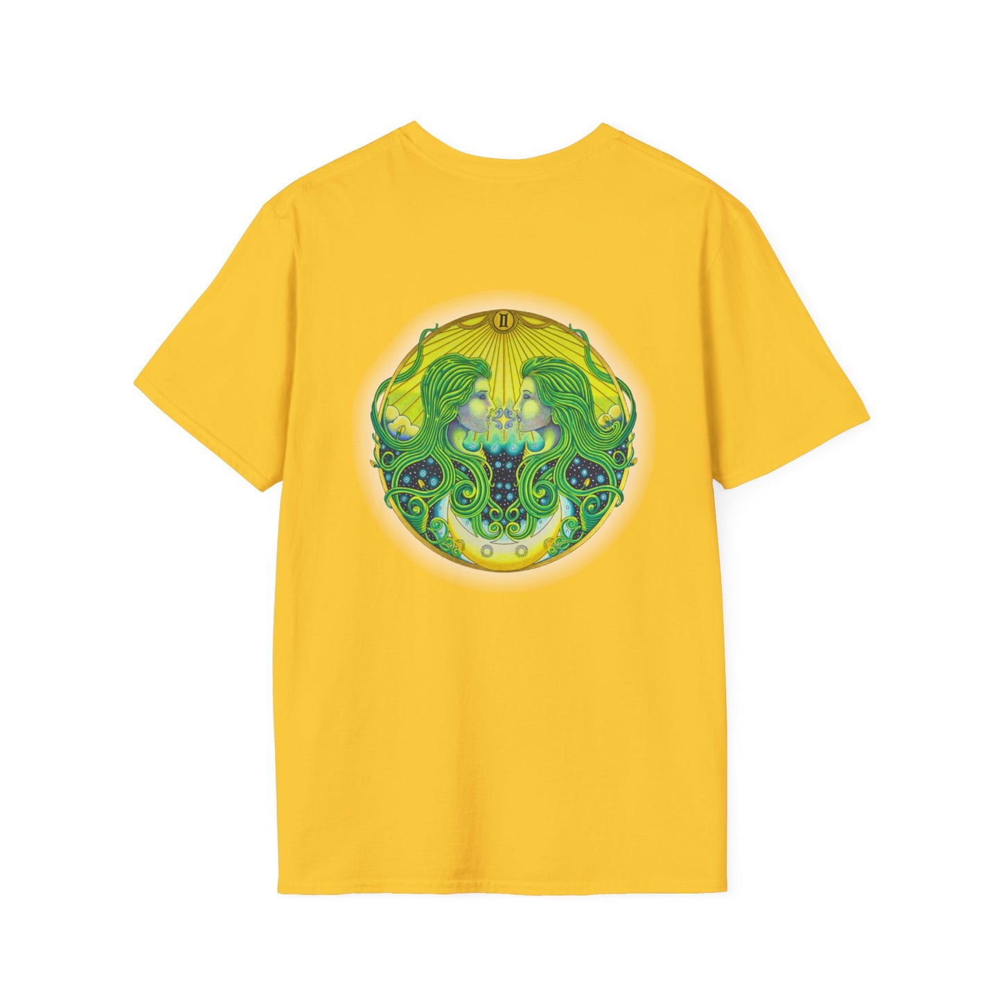 Gemini Zodiac Softstyle T-Shirt - Hand-Drawn Celestial Design (Non-AI)