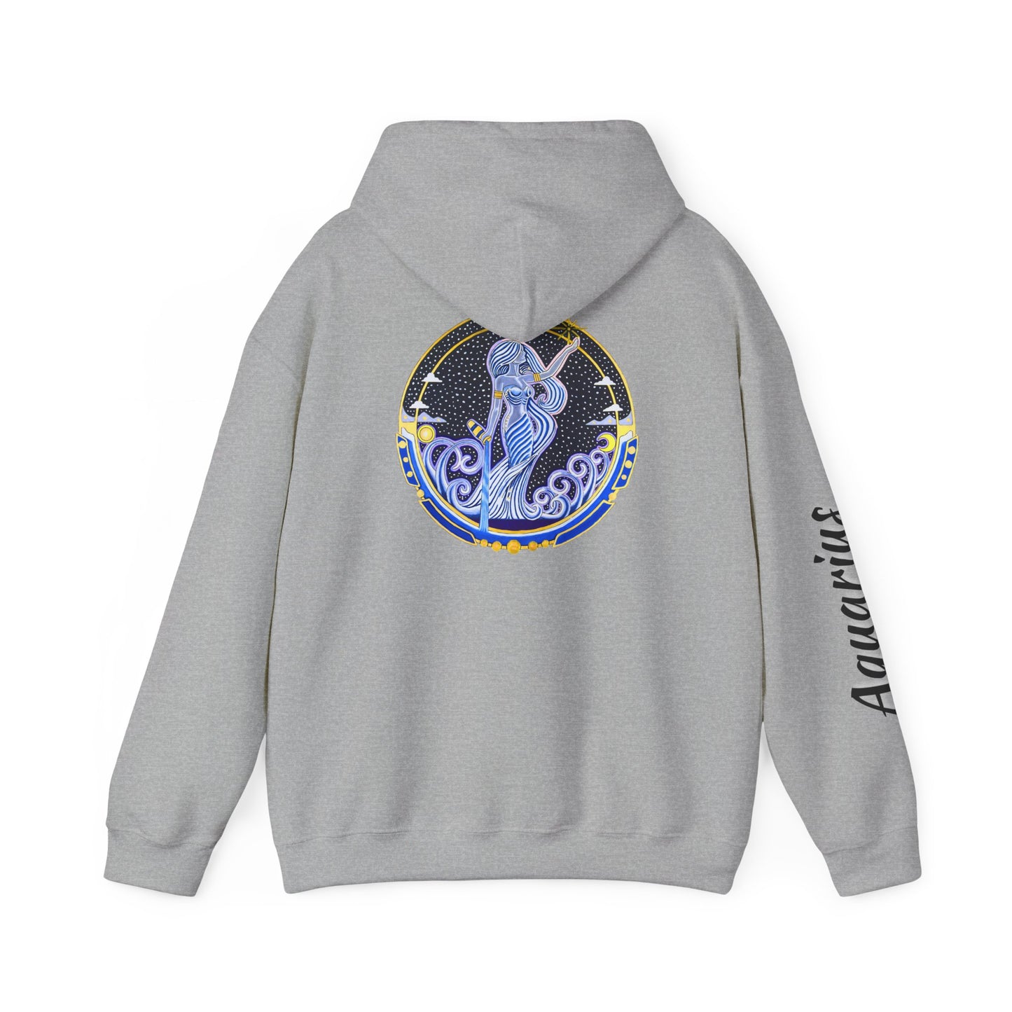 Aquarius Zodiac Hoodie – Hand-Drawn Celestial Design (Non-AI)