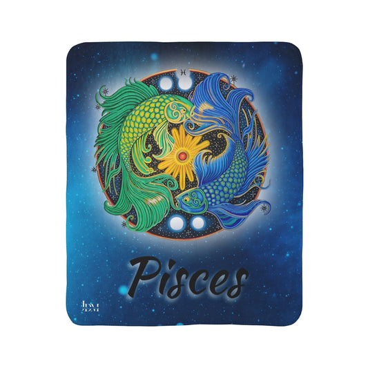 Pisces Zodiac Sherpa Blanket - Hand-Drawn Celestial Design (Non-AI)