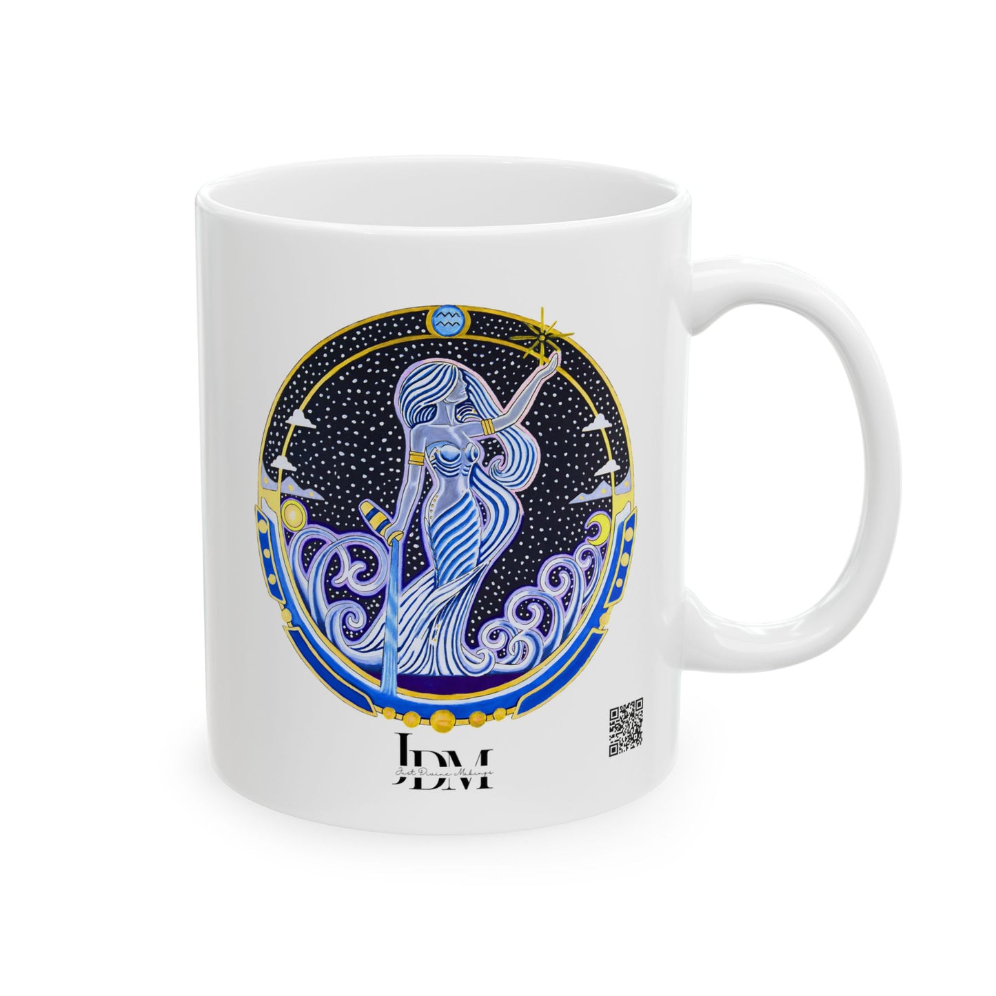Aquarius Zodiac Mug – Hand-Drawn Celestial Design (Non-AI)