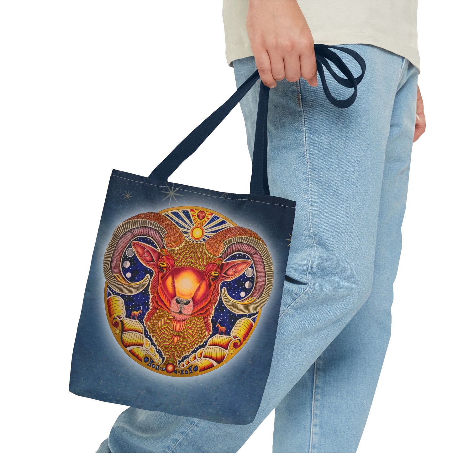 Aries Zodiac Tote Bag - Hand-Drawn Celestial Design (Non-AI)