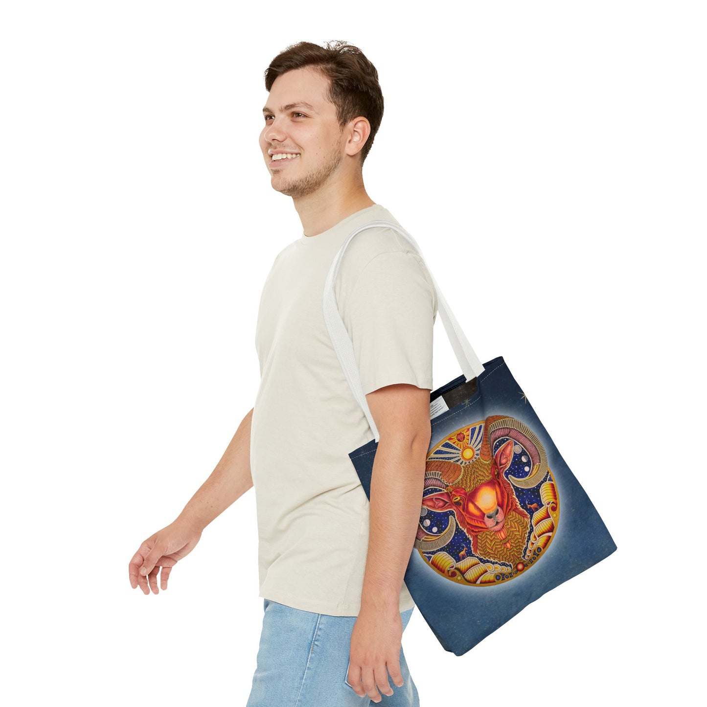 Aries Zodiac Tote Bag - Hand-Drawn Celestial Design (Non-AI)