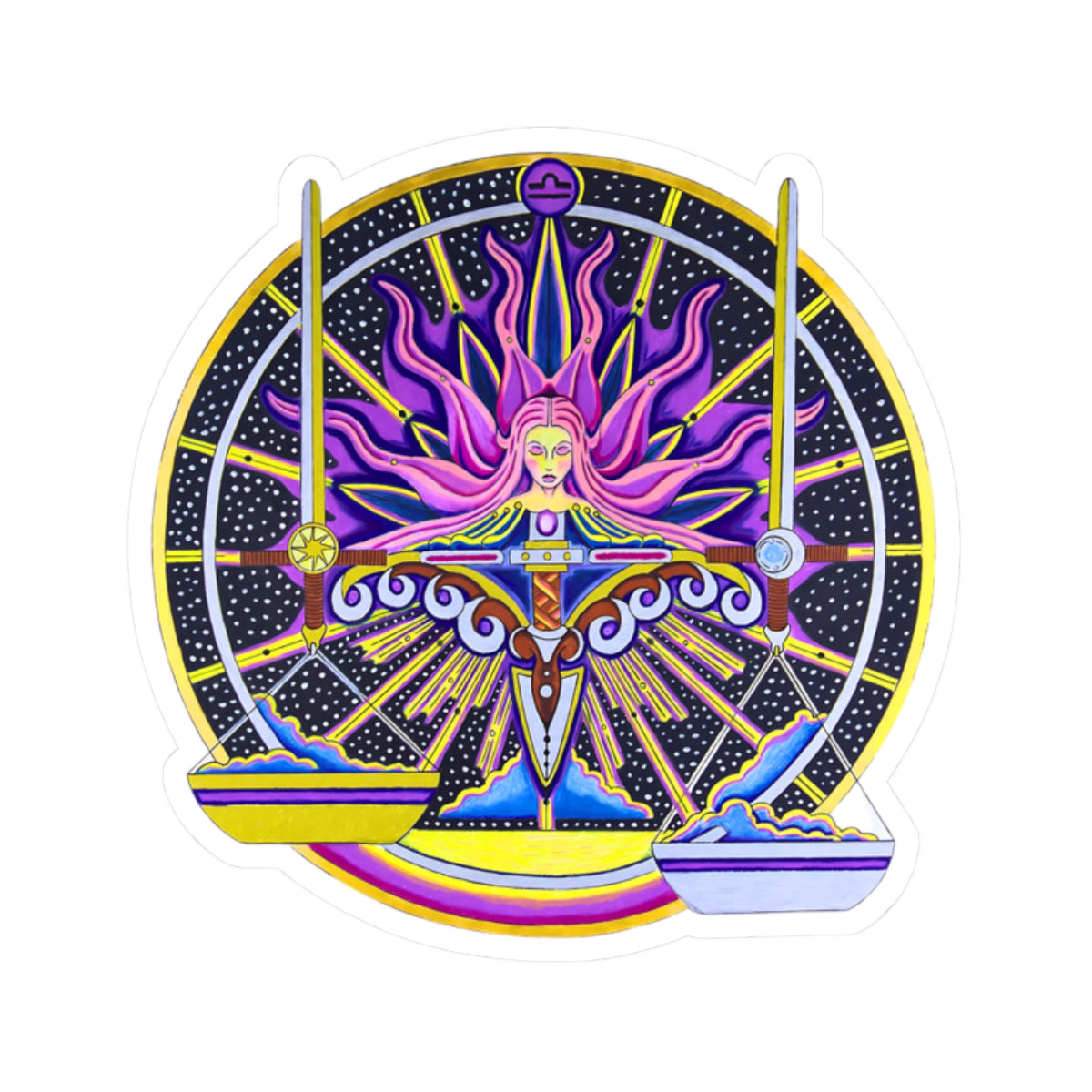 Libra Zodiac Kiss-Cut Sticker – Hand-Drawn Celestial Design (Non-AI)