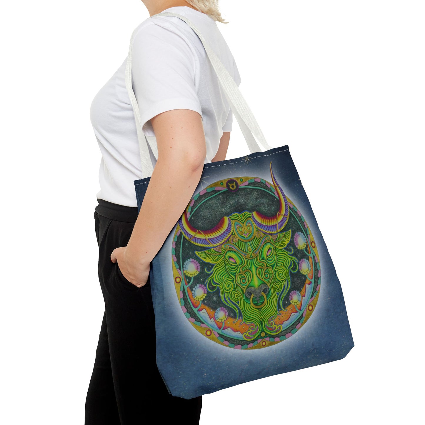 Taurus Zodiac Tote Bag - Hand-Drawn Celestial Design (Non-AI)