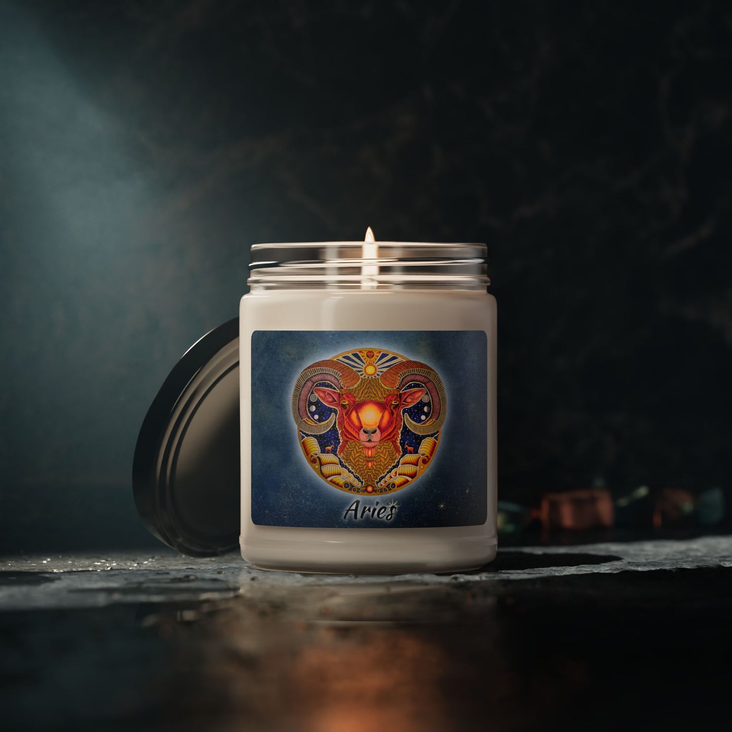 Aries Zodiac Soy Candle 9oz - Hand-Drawn Celestial Design (Non-AI)