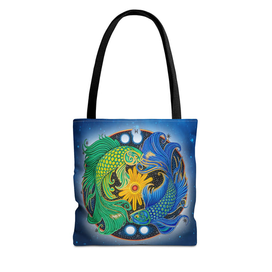 Pisces Zodiac Tote Bag - Hand-Drawn Celestial Design (Non-AI)