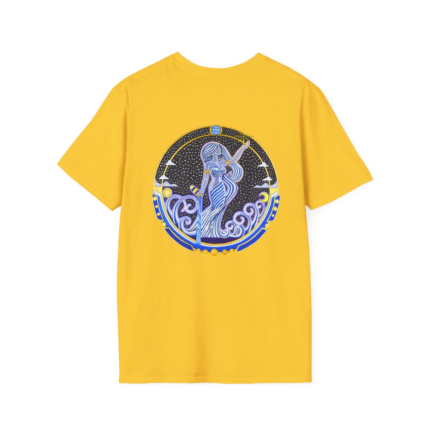 Aquarius Zodiac Crew Neck T-Shirt – Hand-Drawn Celestial Design (Non-AI)