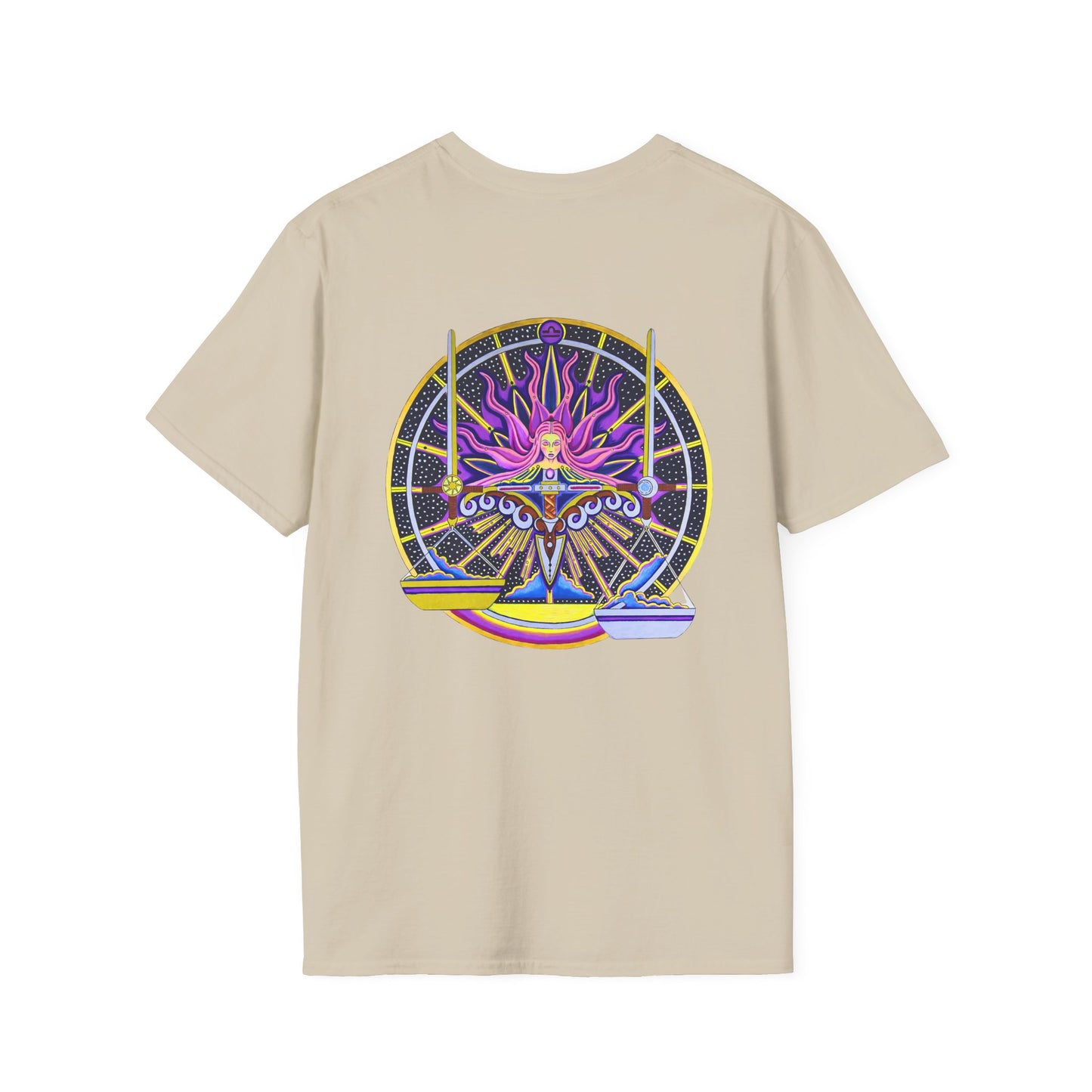 Libra Zodiac Crew Neck T-Shirt – Hand-Drawn Celestial Design (Non-AI)