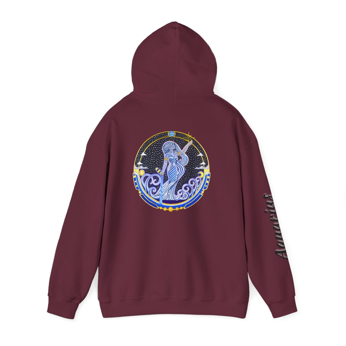 Aquarius Zodiac Hoodie – Hand-Drawn Celestial Design (Non-AI)