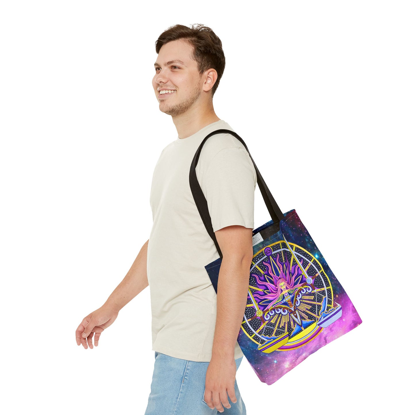 Libra Zodiac Tote Bag - Hand-Drawn Celestial Design (Non-AI)