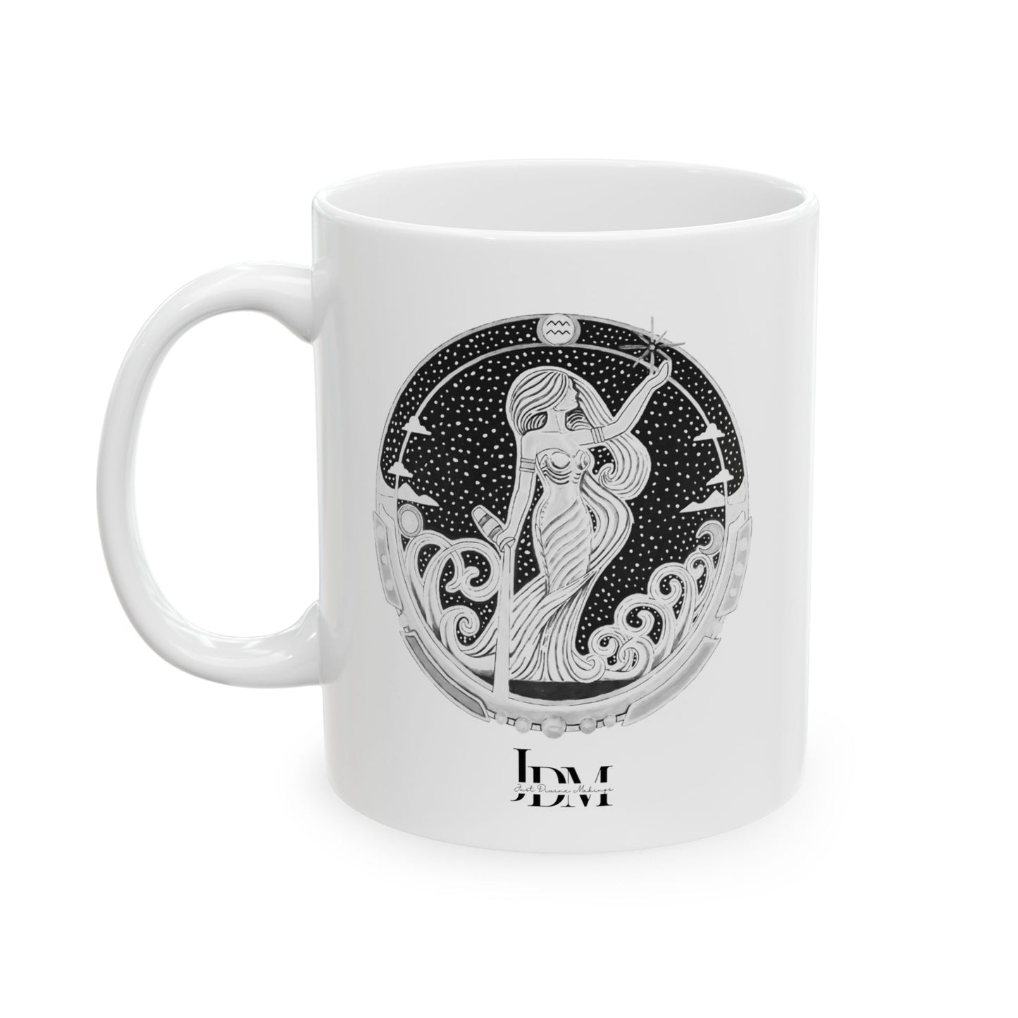 Aquarius Zodiac Mug – Hand-Drawn Celestial Design (Non-AI) Universal
