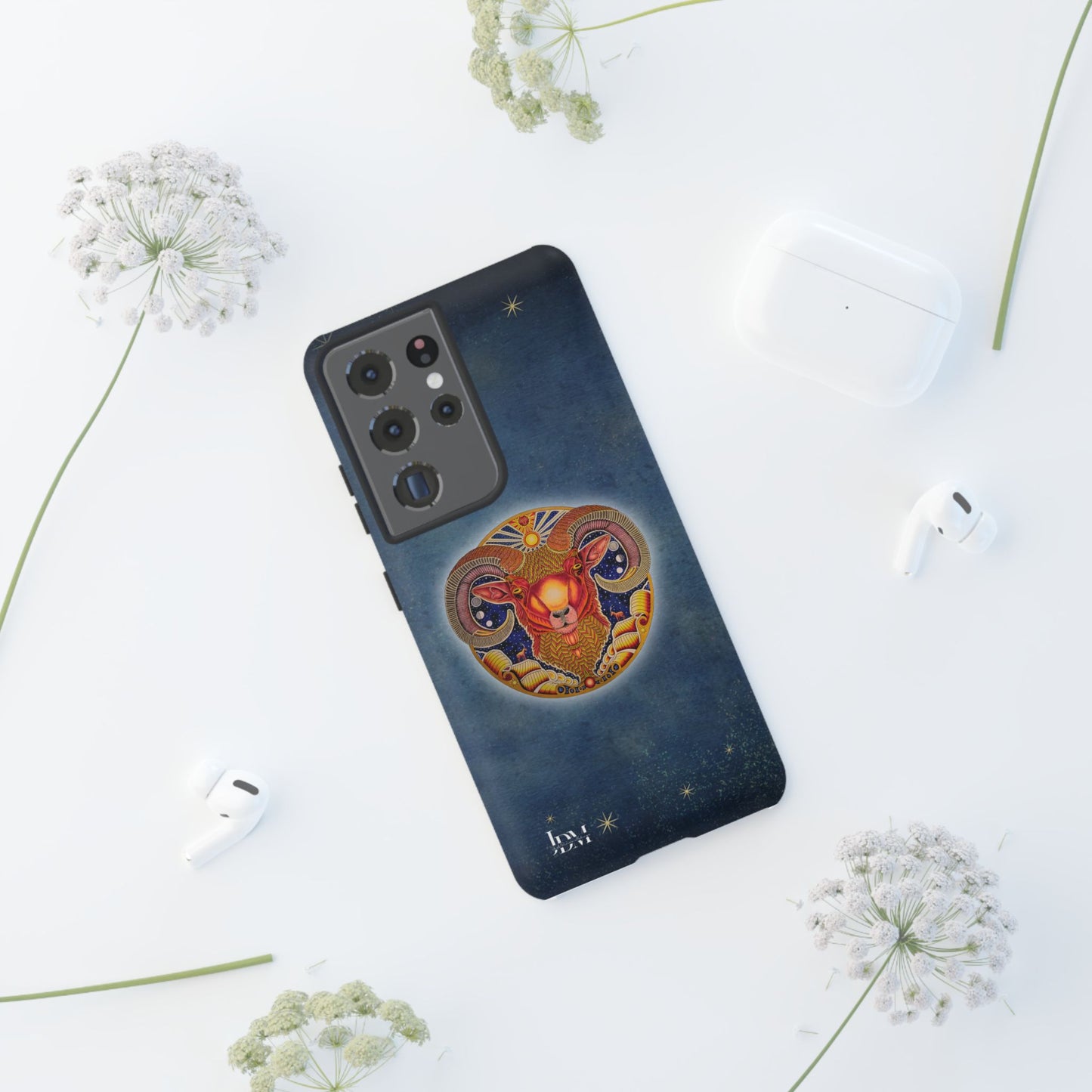 Aries Zodiac Phone Case - Hand-Drawn Celestial Design (Non-AI)