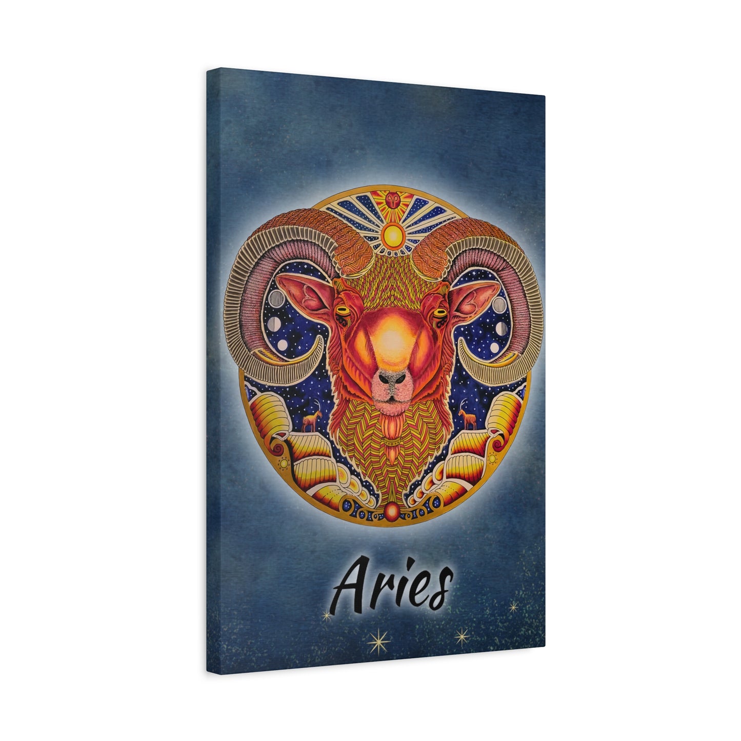 Aries Zodiac Canvas Wall Art - Hand-Drawn Celestial Design (Non-AI)