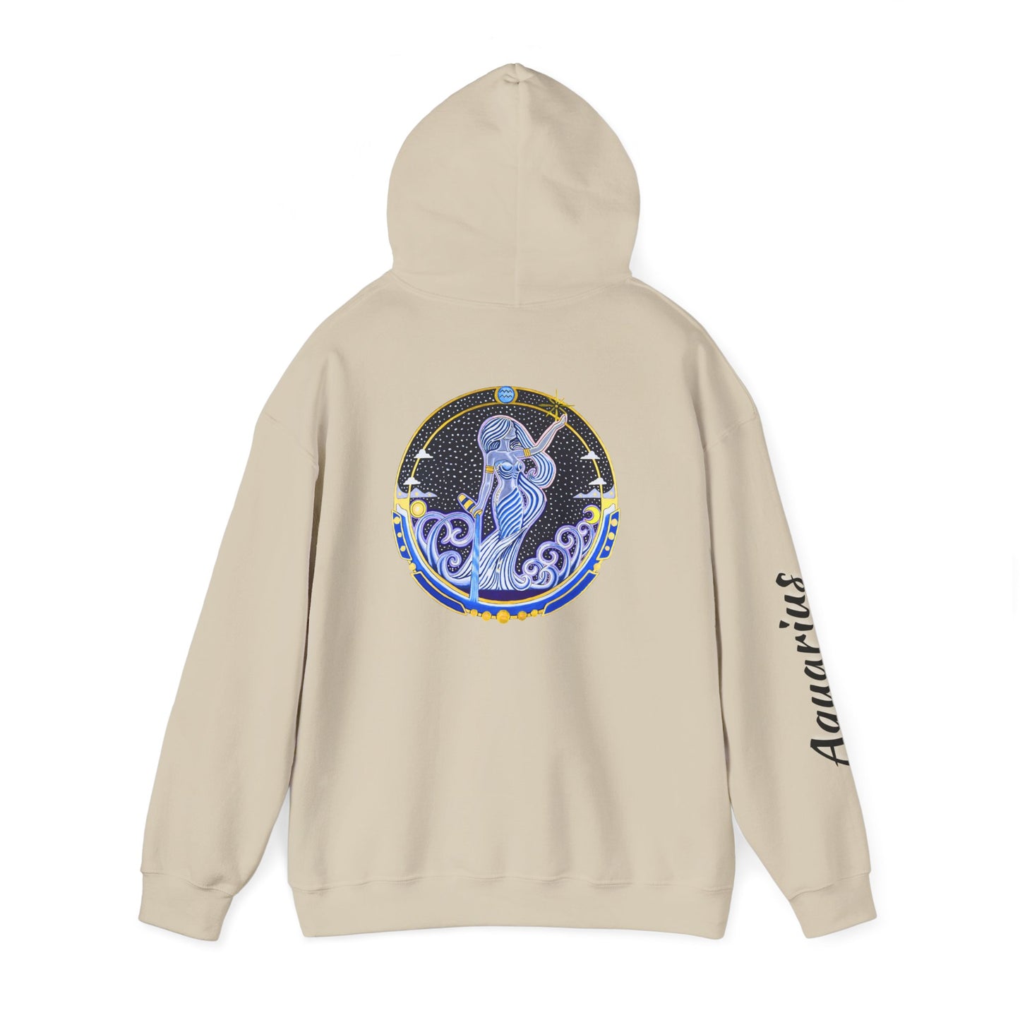 Aquarius Zodiac Hoodie – Hand-Drawn Celestial Design (Non-AI)