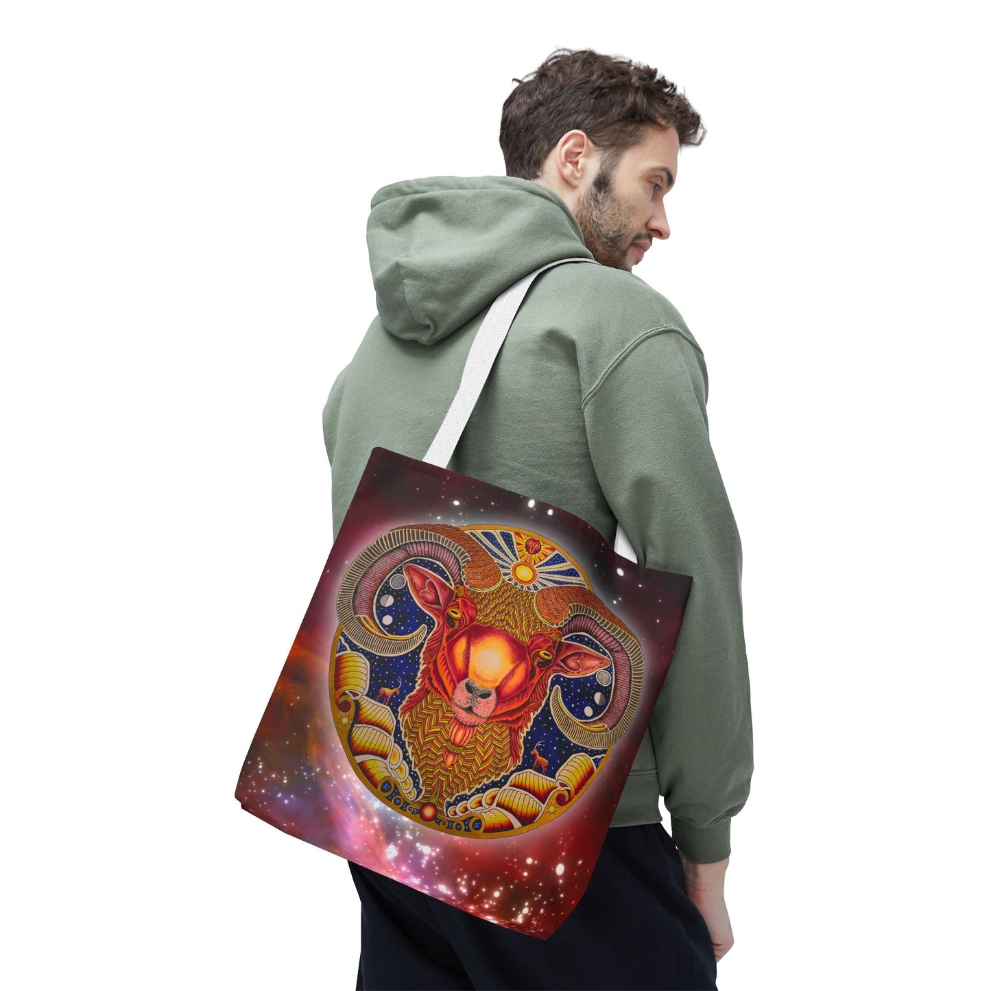 Aries Zodiac Tote Bag - Hand-Drawn Celestial Design (Non-AI)