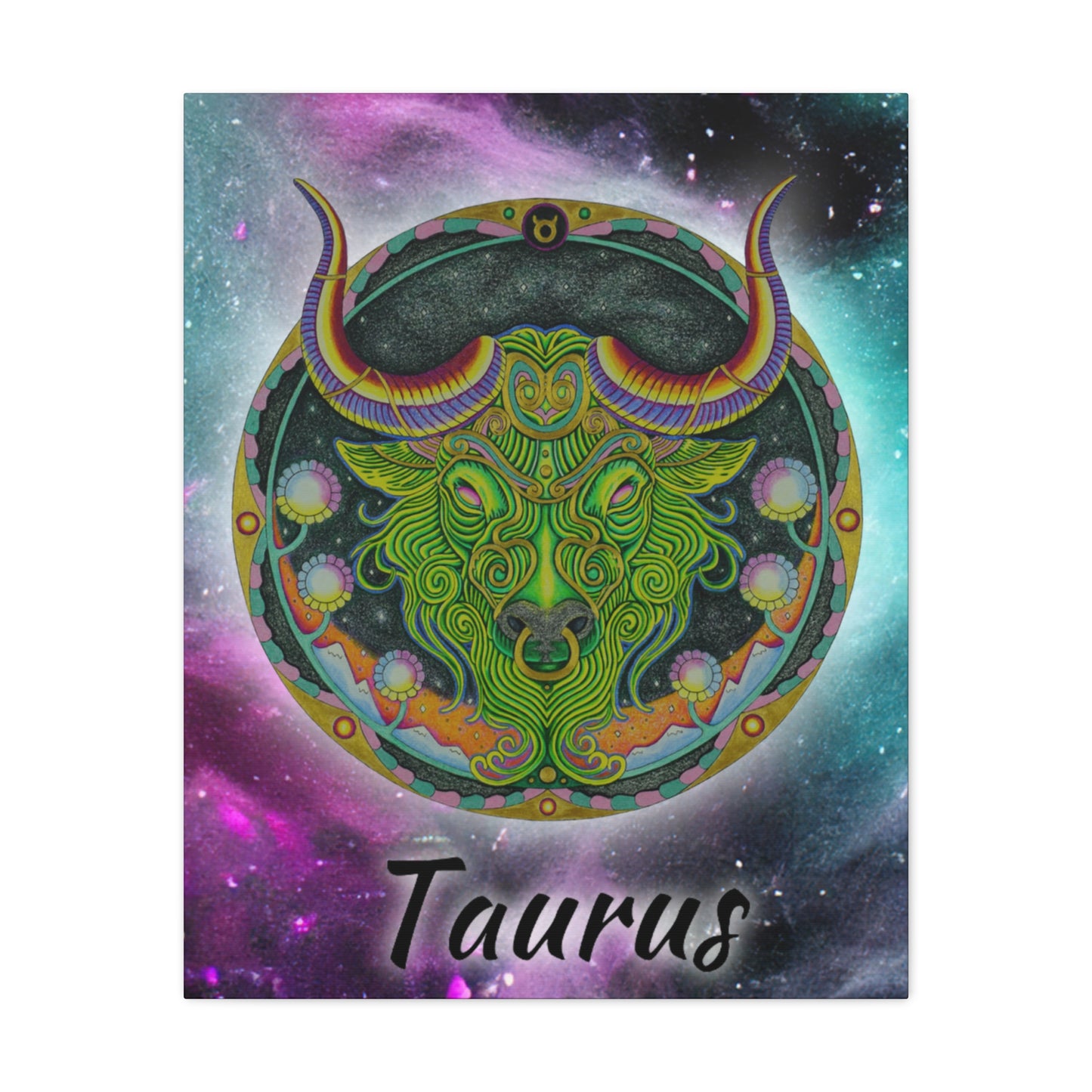 Taurus Zodiac Canvas Wall Art - Hand-Drawn Celestial Design (Non-AI)