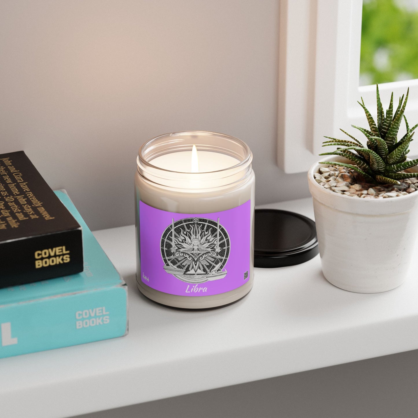 Hand-Drawn Libra Zodiac Soy Candle | Astrology Horoscope | Celestial Scented Vegan Candle | Fire Sign Birthday Gift | Non-AI Original Art | Universal Decor