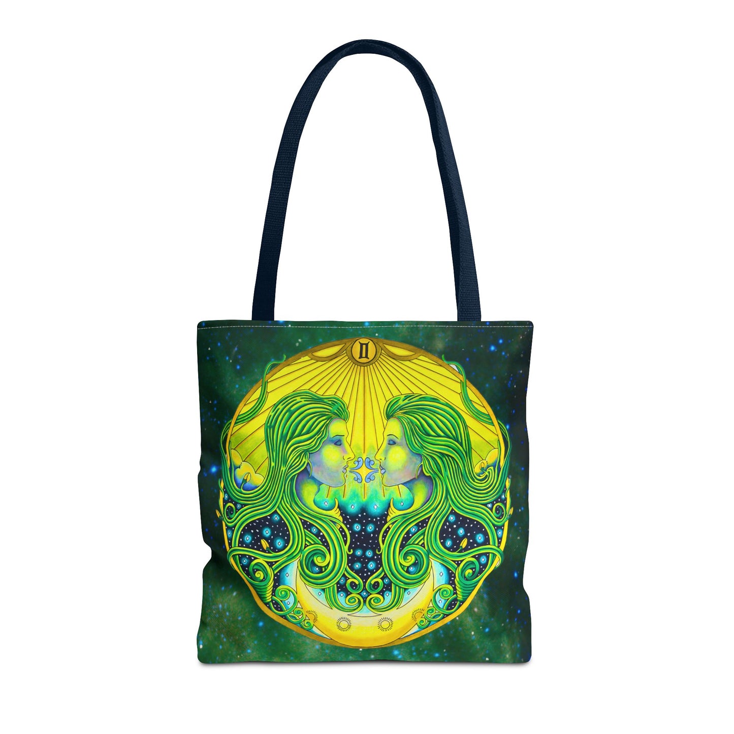 Gemini Zodiac Tote Bag - Hand-Drawn Celestial Design (Non-AI)
