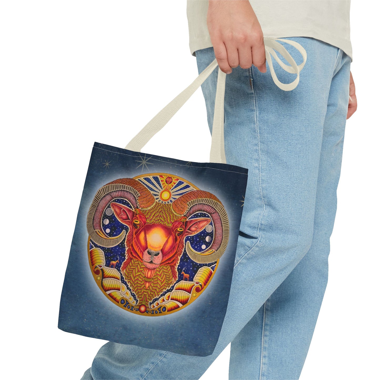 Aries Zodiac Tote Bag - Hand-Drawn Celestial Design (Non-AI)