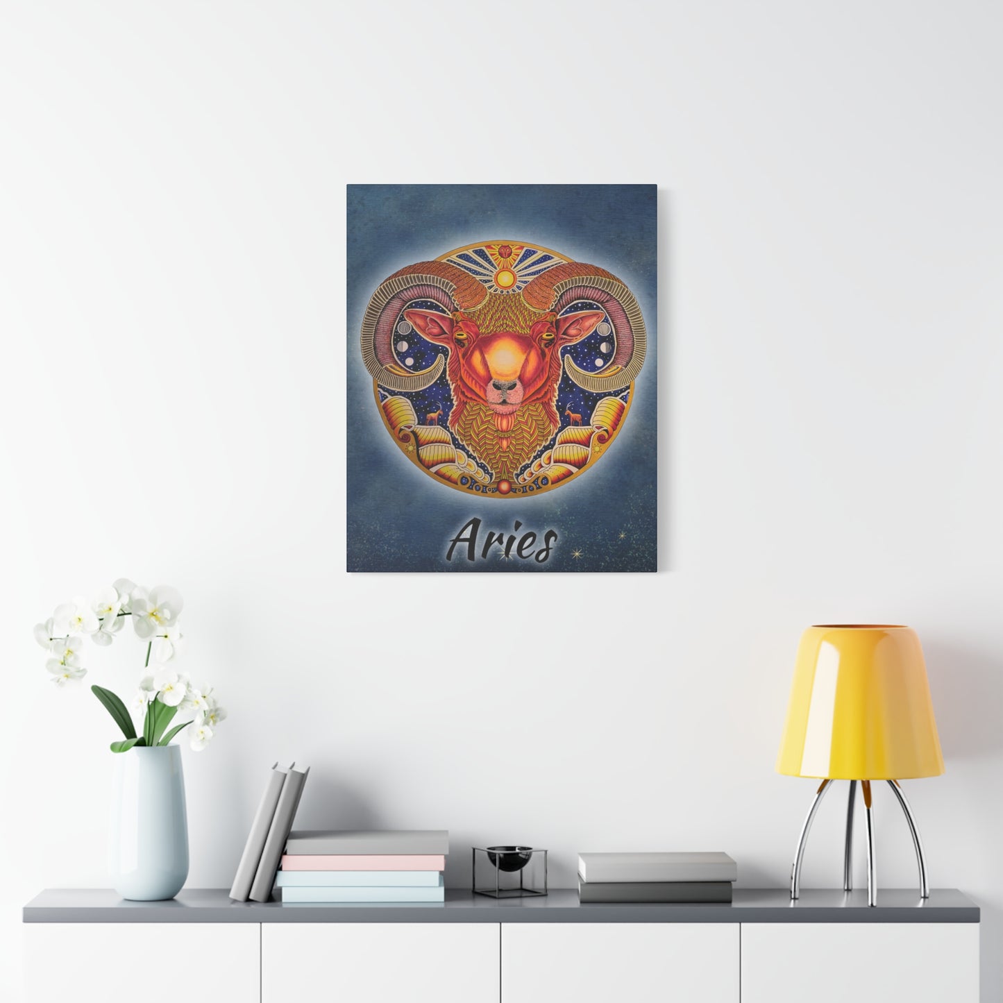 Aries Zodiac Canvas Wall Art - Hand-Drawn Celestial Design (Non-AI)