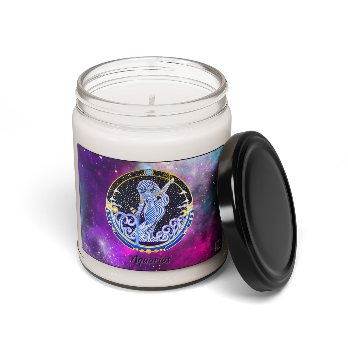 Aquarius Zodiac Soy Candle – Hand-Drawn Celestial Design (Non-AI)